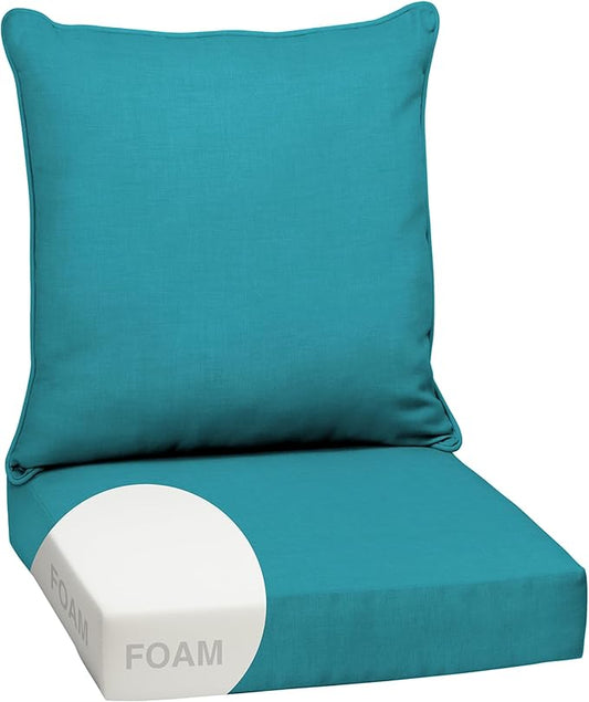 Arden Outdoor Foam Deep Seat Cushion Set, 24 in x 24 in, Weather-Proof, Rain-Proof, Fade Resistant Patio Cushion, Bottom and Back Cushion for Chair, Sofa, and Couch Lake Blue Leala