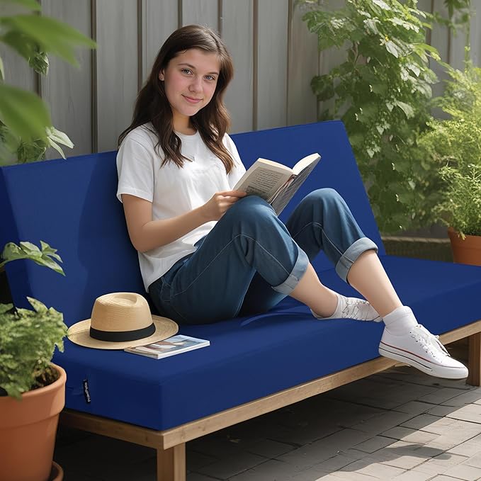 idee-home Outdoor Bench Cushion Waterproof, Bench Cushions for Outdoor Furniture, Patio Porch Swing Replacement Seat Pad with Ties for Garden Backyard, 42 x 18 Inch Navy Blue