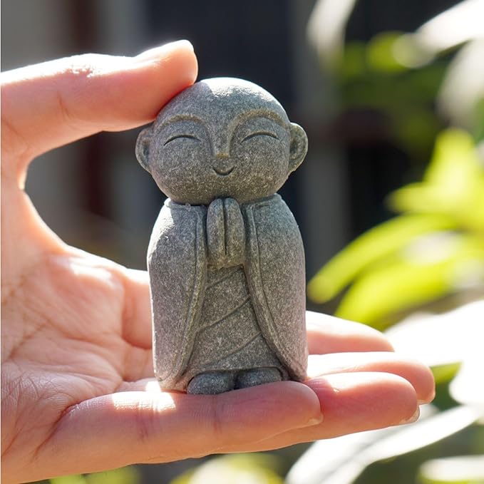OwMell Japanese Jizo Monk Statue, Buddha Jizo Figurine Memorial Aquarium Statue Ornament - Namaste