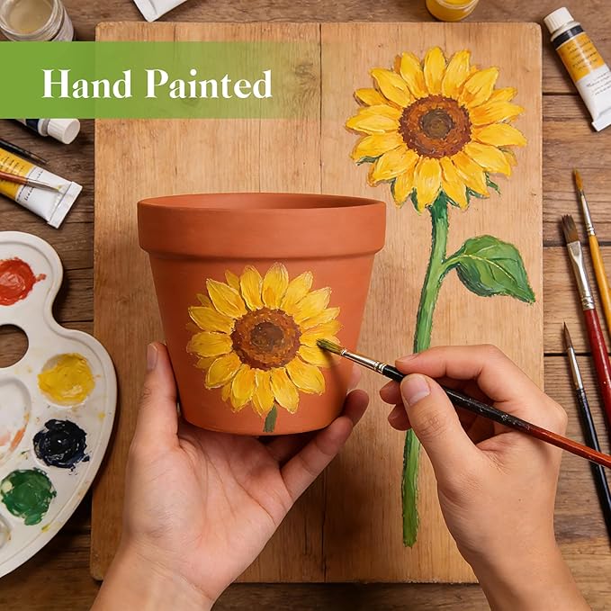 6 PCS Clay pots and Plates, 5-inch red Clay pots with Drainage, Perfect for Indoor, windowsill, and Garden Plants