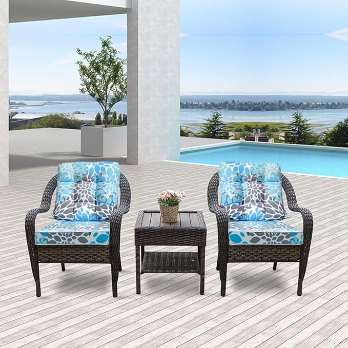 JMGBird Outdoor Seat/Back Chair Cushion Tufted Pillow, Indoor Deep Seat Chair Cushion Set 19"x19"