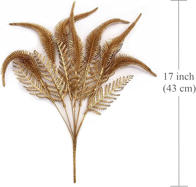 CATTREE Artificial Plants for Christmas, Plastic Grass Faux Shrubs Fake Leaves Simulation Setaria Bushes Home Indoor Outdoor Garden Wedding Festival Decoration Hall Table Planter Filler – Gold 2 Pack