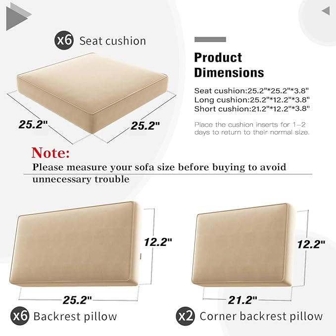 LayinSun Outdoor Furniture Replacement Cushions for 6 Seat Patio Rattan Wicker Sectional Conversation Sofa Set, 14-Piece Cushions Set