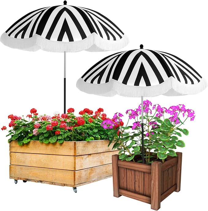 Abbylike 2 Pack Plant Umbrellas for Outdoor Plants, 26" Larger Tassel Garden Umbrella Sun Shade, Upgraded 43.3" Higher Adjustable Angle Sun Shade Cover Umbrellas for Garden Potted Flower