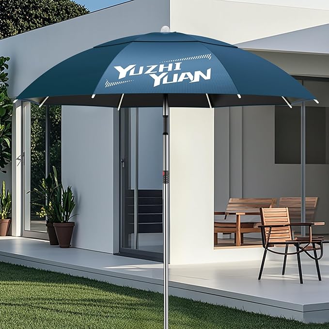Exclusive Black Coating Outdoor Patio Umbrella, 6.5FT/7.2FT Adjustable Tilt Sun Shade Beach Table Umbrella, Heavy-Duty Nylon Canopy & Carry Bag, UV Protection Yard Umbrella for Fiushing Pool Garden