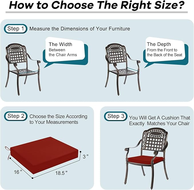 Basic Beyond Outdoor Chair Cushions Set of 4, Square Corner Outdoor Cushions for Patio Furniture, Water Resistant Patio Chair Cushions with 2 Ties, 18.5x16x3, Brick Red