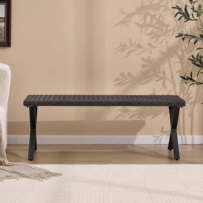 46" Patio Rattan Backless Bench, All-Weather Outdoor Bench for Garden Backyard, Porch, or Lawn