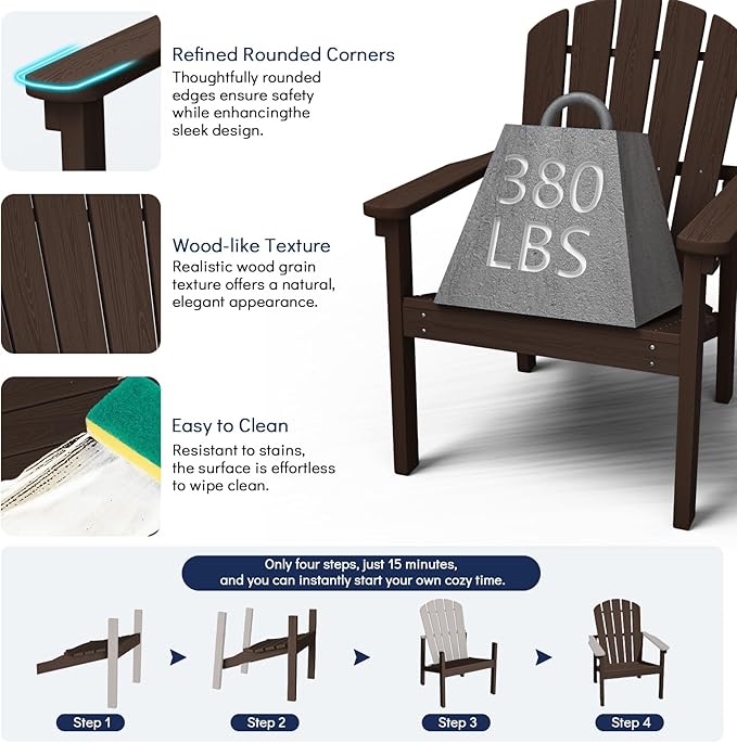 nevilywood Compact Stackable Adirondack Chairs, 26.3" Wide HDPE Outdoor Patio Chairs - Durable, Space-Saving Design for Porch, Lawn or Garden, Coffee