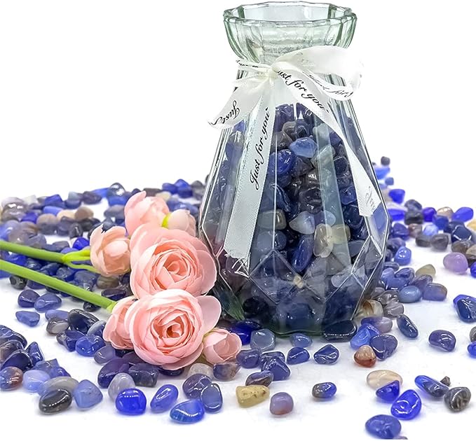 WAYBER Natural Blue Agate Pebbles, 1 Lb/460g Decorative Rocks Non-Toxic Crystal Stone Irregular Quartz Gemstone Crushed Pieces Tumbled Stone Chips for Jewelry Making/Home Decoration