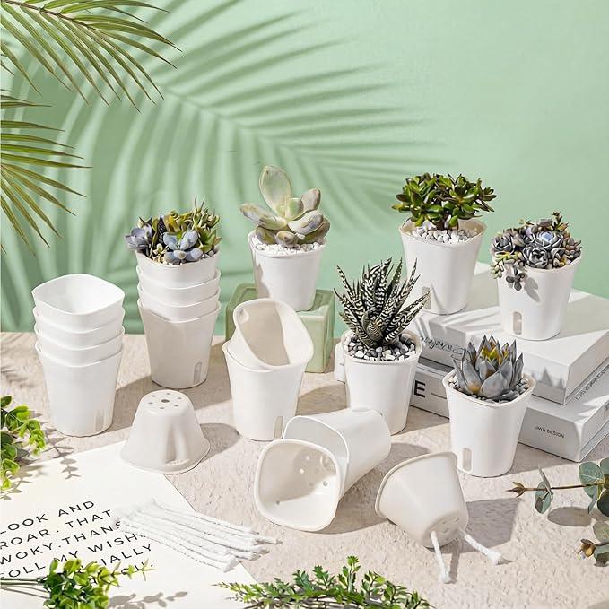 100 Pcs Self Watering Pots Self Watering Planters for Indoor Planters Plastic Garden Flower Pots with Level Indicator Vents for Herbs (3 Inch)