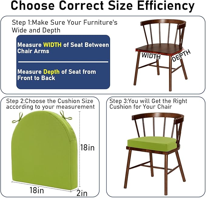 Topotdor Outdoor Chair Cushions Set of 2, 18"x18"x2" Waterproof Patio Chair Cushions for Outdoor Furniture, Round Corner Outdoor Seat Cushions Color Fastness Chair Pads with Ties, Green