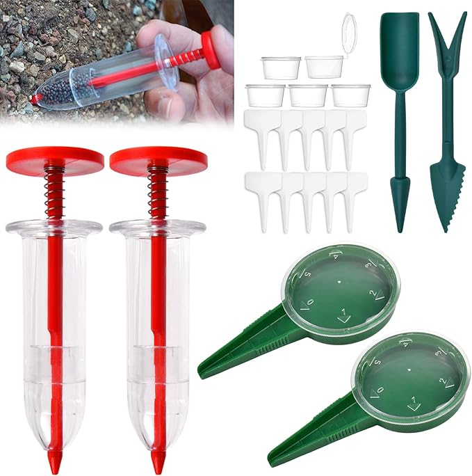 21 PCS Mini Seed Spreader, 5-Speed Sowing Seed Dispenser for Small Seeds, Manual Seedlings Dibber and Widger Set, Handheld Garden Seeds Planter Tool with Storage Box and Plant Labels
