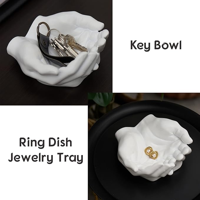 Hand Shaped Succulent Planter Pot - Crystal Holder Display - Air Plant Holder Hand Planter - Giving Hands Sculpture Decor - Key Bowl Ring Dish Trinket Dish Candy Dish - Candle Holder (White)