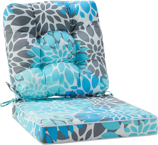 JMGBird Outdoor Seat/Back Chair Cushion Tufted Pillow, Indoor Deep Seat Chair Cushion Set 19"x19"