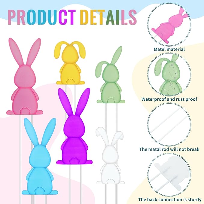 Pickmesh 6 Pcs 20" Easter Outdoor Decorations Easter Yard Sign Metal Bunny Yard Stake Multicolored Rabbits Barn Garden Stake for Planter Pot Spring Walkway Pathway Lawn Decor