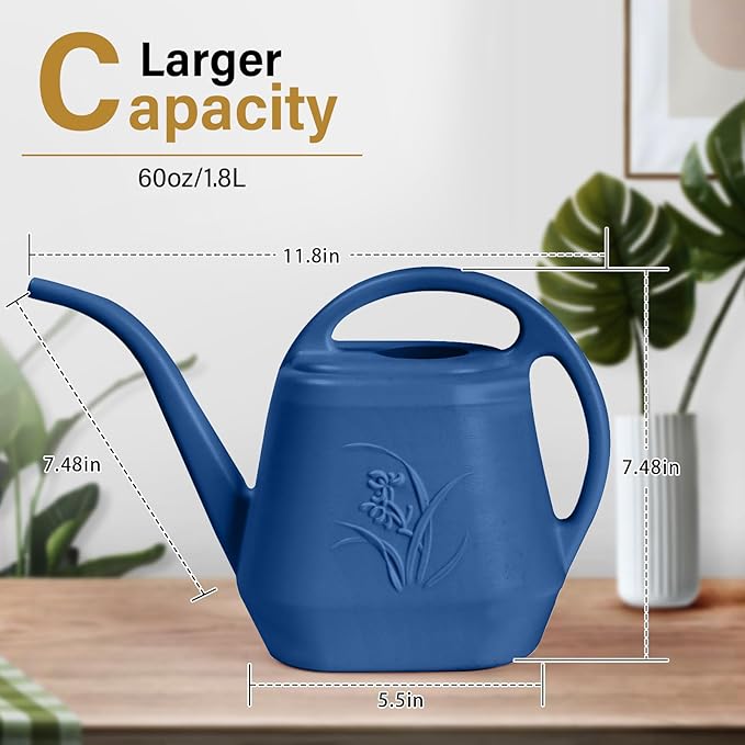 Plastic Watering Can - for Indoor and Outdoor Plant - 1/2 Gallon - Blue