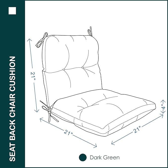 Outdoor Indoor Seat/Back Chair Tufted Cushion,All-Weather Patio Chair Cushion with Ties,for Patio Furniture,Dark Green