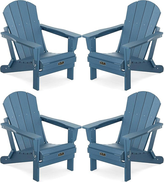 SERWALL Foldable Adirondack Chair Set of 4 for Patio Garden Outdoors Fire Pit-Ocean Blue
