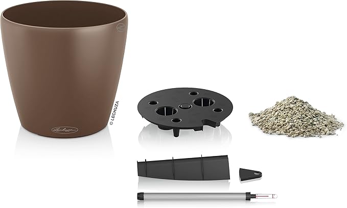 Lechuza Classico Color 43 Nutmeg, Self-Watering Round Planter, D16.5 H15.7 in