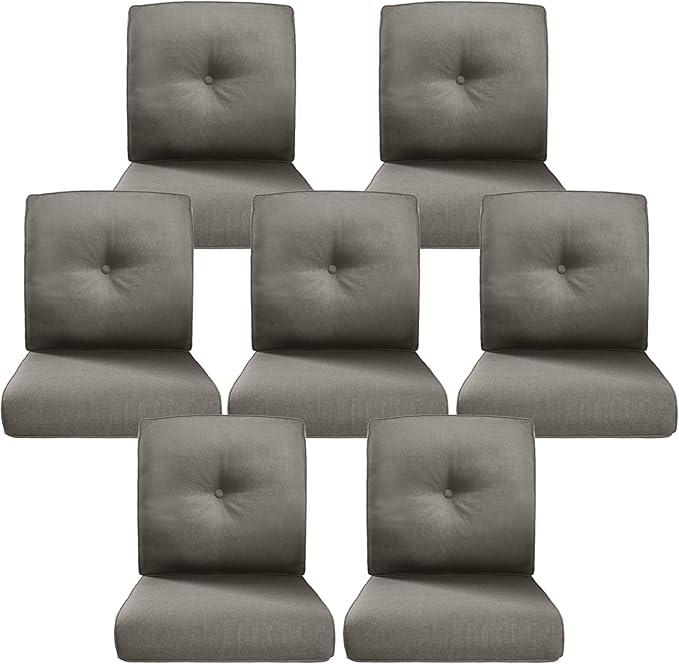 Belord Luxury 4" Thick Outdoor Cushion 7 Set - 22 x24 Inch 28D Sponge Filling Fade-Resistant Chair Cushion, Spill Proof Removable Patio Furniture Replacement Cushions for Sofa Bench Swing - Grey