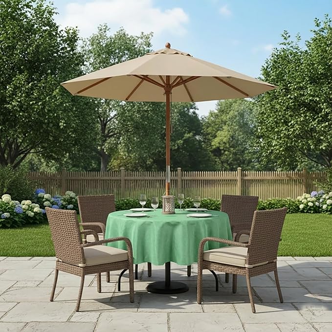 Outdoor Tablecloth Wrinkle-Free Stain Resistant Waterproof Polyester Fabric Table Cover with Zipper Umbrella Hole for Picnic/Party/Dinner/Patio Garden(60inch Round,Zippered,Kelly Green)