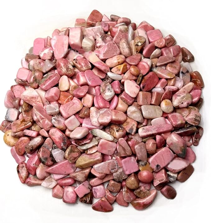 IMALY Rhodonite Tumbled Chips Stone Polished Crushed Healing Crystal Quartz Pieces Irregular Shaped Stones for Home Decorative Stones Vases Plants Succulents 0.5lb