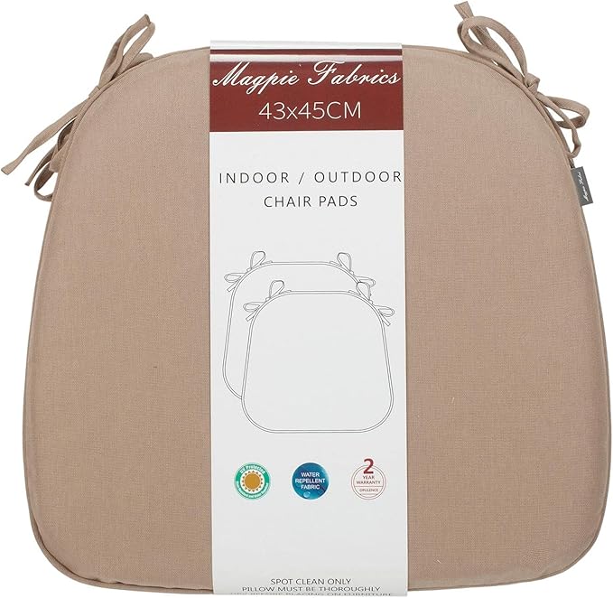 Magpie Fabrics 17"x16"x2" U-Shape Chair Cushions with Ties 4 Count, Outdoor Indoor Waterproof All Weather Seat Pads Decoration for Patio Garden Dining Office - Khaki