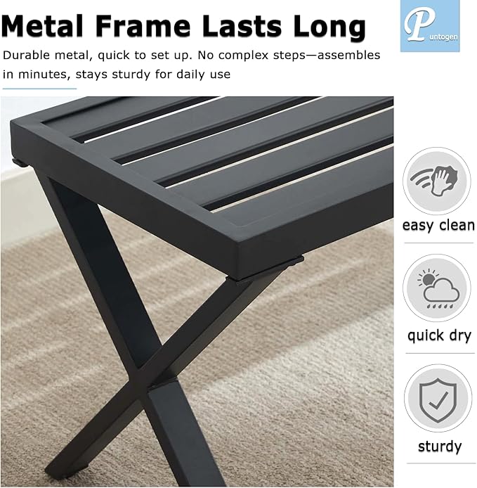 Black Outdoor Bench Set of 2, 46" Outdoor Metal Backless Bench for Outdoor, Patio Garden Bench, All Wheather Outdoor Bench with cors for Garden, Backyard, Porch, Black