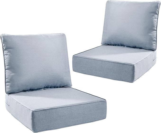 6" Thick Outdoor Cushions 24x24x6, 2-Set Deep Seat Patio Cushions with Removable Cover, Waterproof & Fade Resistant Replacement for Wicker Chair, Loveseat, Sofa - Baby Blue