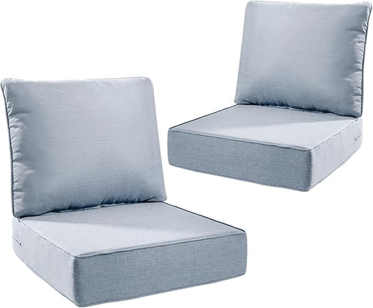 6" Thick Outdoor Cushions 24x24x6, 2-Set Deep Seat Patio Cushions with Removable Cover, Waterproof & Fade Resistant Replacement for Wicker Chair, Loveseat, Sofa - Baby Blue