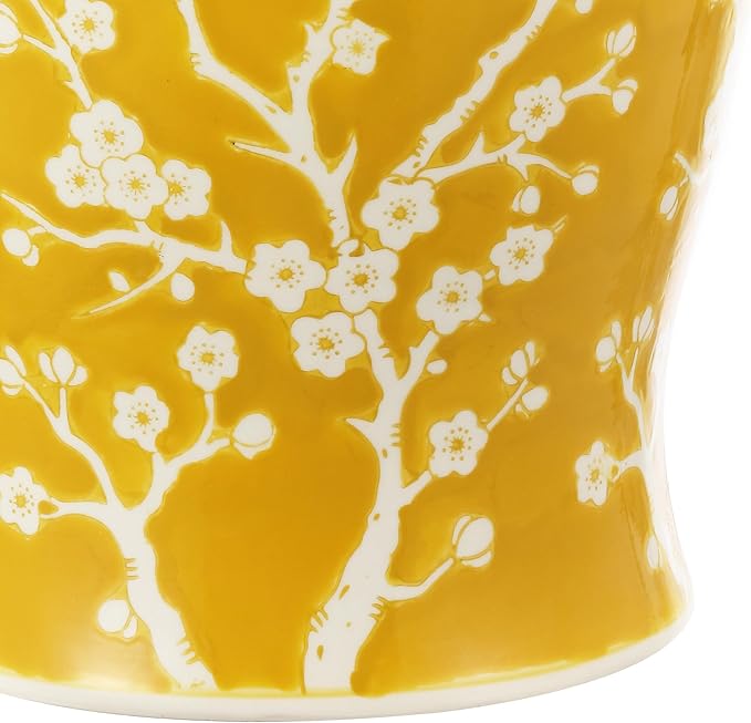 JONATHAN Y TBL1017E Cherry Blossom 17.75" Ceramic Indoor/Outdoor Garden Stool Coastal, Contemporary, Transitional, Patio, Garden Room, Bathroom, Living Room, Yellow/White