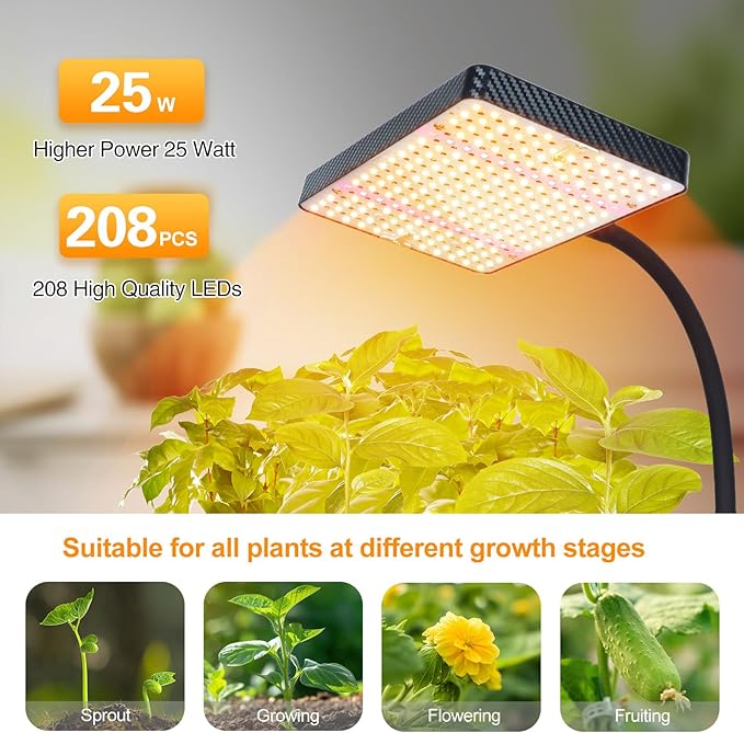 FECiDA Tabletop Grow Lights for Indoor Plants Full Spectrum, Desk Grow Lights for Seed Starting, Bonsai, 4/8/12/16/20 Hr Timer, 208PCS LEDs, 2000 Lumen, Bright Enough, 16"-24" Height Adjustable