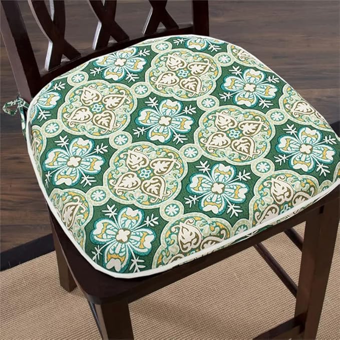 FUNHOME Outdoor Chair Cushions Set of 2, Water-Repellent Patio Seat Cushions D16xW17 Inch, Round Corner Patio Chair Pads with Tie, Seat Cushions for Furniture Garden Office Decoration, Green Medal