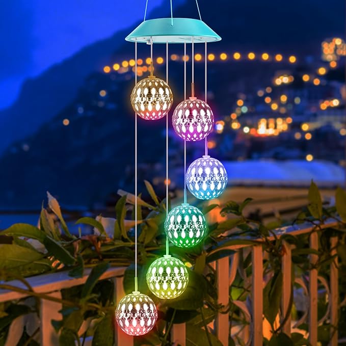 Solar Moroccan Ball Gifts for Mom Grandma Girls, Color Changing Christmas Solar Wind Chimes for Outside, Outdoor Decorative Mobile Lights for Garden, Yard, Patio, Window, Party.