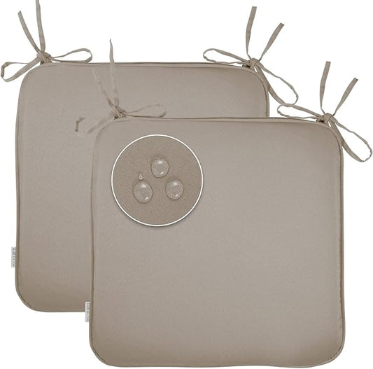 GUEGLSA Outdoor Indoor Waterproof Seat Cushions,16x16 Inches Patio Chair Cushion with Ties,Machine Washable Seat Pad for Home Garden Furniture,Set of 2,Khaki