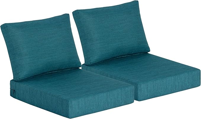 21.5x25.5 Inch Outdoor Deep Seat Cushions Set of 2,Thick High-Density Foam, Water-Resistant, Piped Edges & YKK Hidden Zipper for Patio Furniture,Malachite