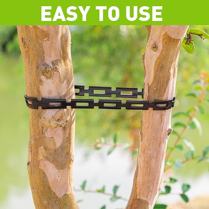 50 FT Chain Lock Tree Ties, Outdoor Plant Strap for Staking, 0.5Inch Wide Adjustability Garden Ties with Hook & Loop Fastening - Tree Stakes Support Straps for Leaning Tree Garden Accessories