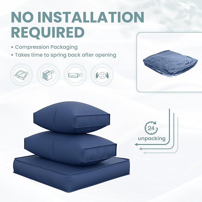 UDPATIO Outdoor Cushions for Patio Furniture with 5 Pillows, Waterproof Patio Furniture Cushions Replacement, 4" Deep Seat Outdoor Sectional Cushion for 4-seat Chair Sofa Couch, Navy