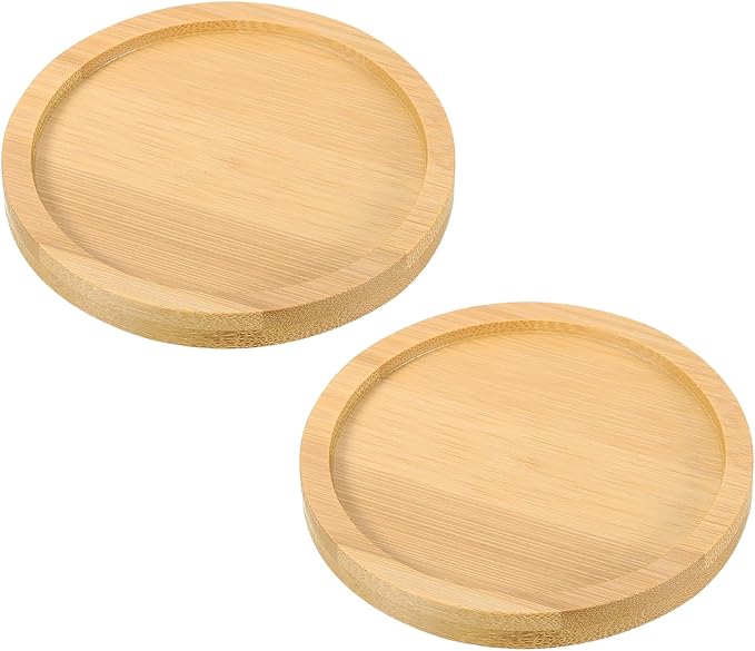 PATIKIL Bamboo Wood Saucer, 2 Pack 3 Inch Round Wooden Plant Drainage Tray Bonsai Plants Saucer Succulent Pot for Home Balcony
