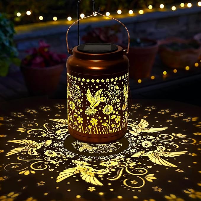 Gifts for Women Mom, Solar Lanterns Outdoor Garden Decor- Solar Lights Waterproof Hummingbird Decorative Hanging Metal Lights Gardening Gift for Outside Yard, Patio, Backyard, Farm