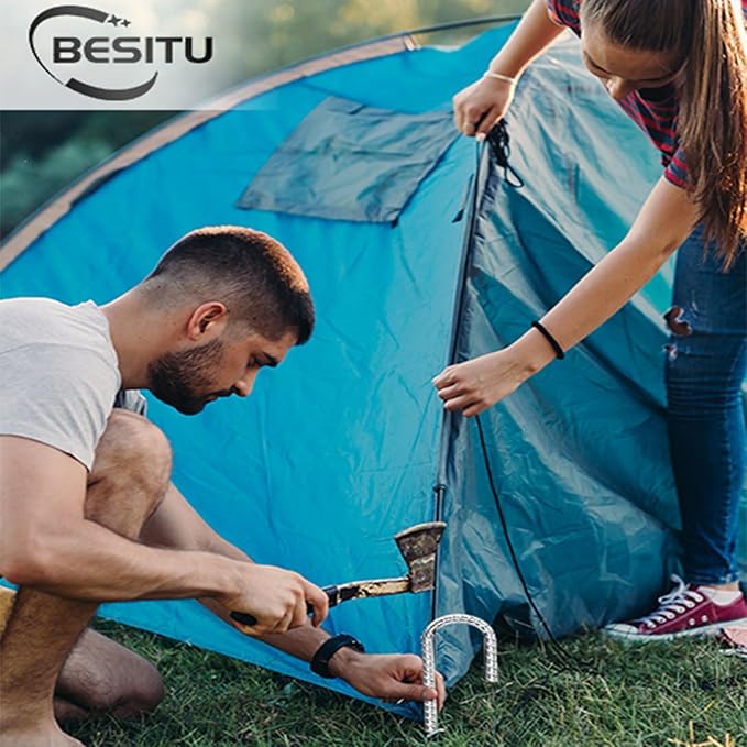 12 inch Stakes Heavy Duty 100-Pack J Hook Metal Fence Stake for Dogs Digging Tent and Outdoor Decorations Inflatables Rebar Metal Spikes for Ground