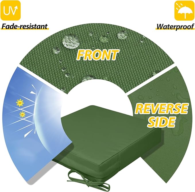 AAAAAcessories Outdoor Seat Cushions for Chairs, Waterproof, Fade-Resistant, 21" x 21" x 3", Patio Furniture Replacement Cushions, Set of 2, Dark Moss Green