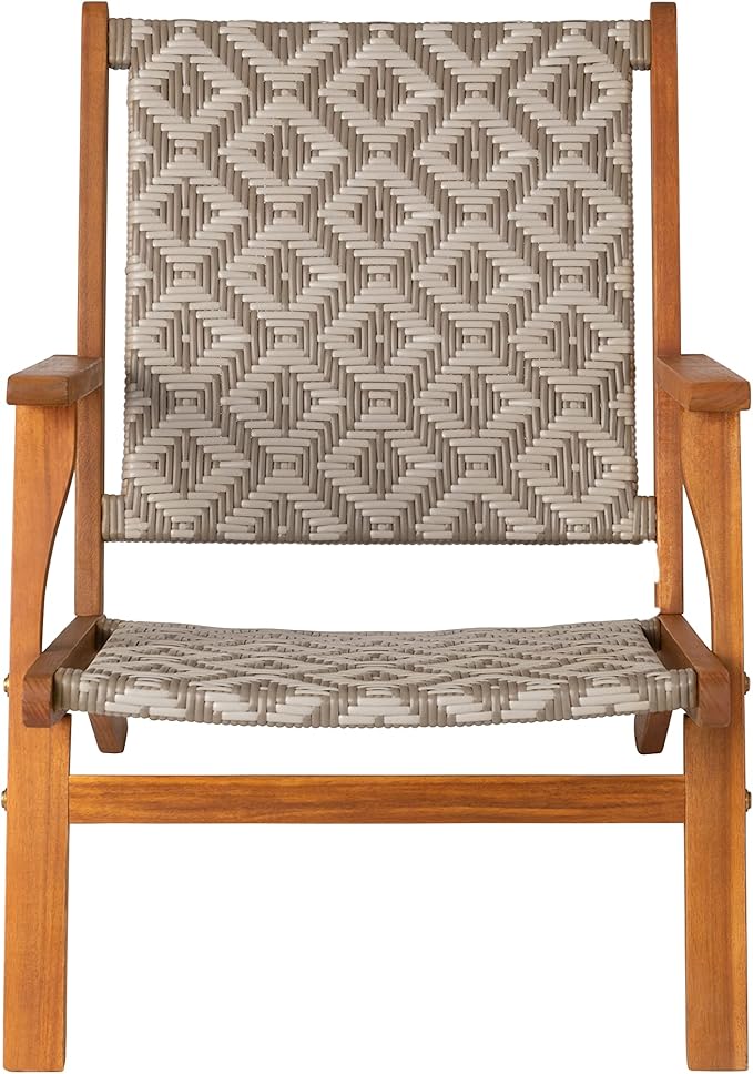 Patio Sense Balkene Home Vega Natural Stain Outdoor Chair All Weather Wicker Outdoor Chair Acacia Wood Construction Mid Century Design Comfortable Reclining Armchair - Diamond Weave Wicker