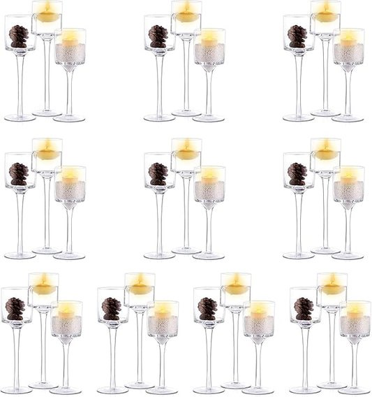 NUPTIO Tealight Candle Holders Bulk: Set of 30 Long Stemmed Candle Stands for Table Centerpiece Decor - Monet Candleholders for Floating Candles