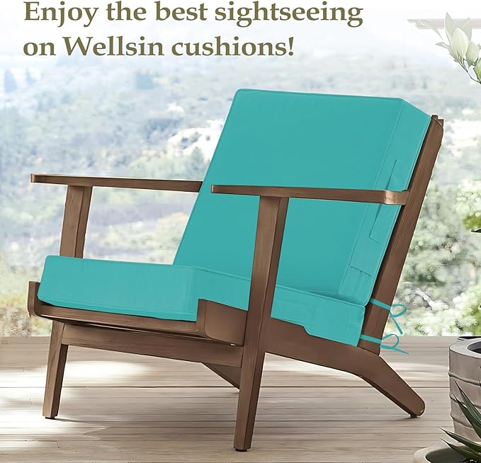 Wellsin Outdoor Cushions for Patio Furniture, Waterproof Outdoor Seat Cushions with Ties and Handle, Outdoor Cushions 24 X 24, Outdoor Deep Seat Cushions with Removable Cover, Teal