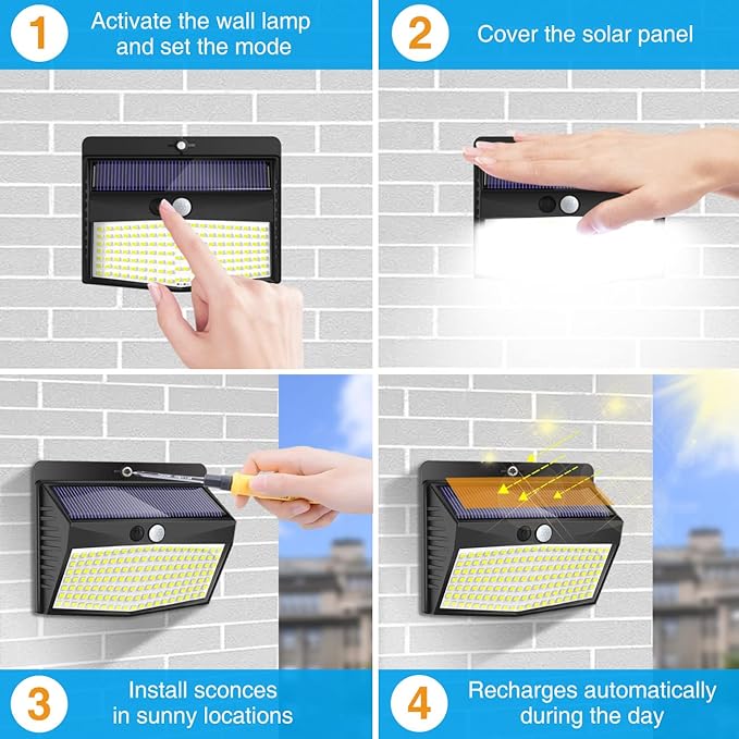 Peasur Solar Outdoor Lights, [138 LED/10 Packs] Solar Motion Sensor Security Lights with 3 Lighting Modes Wall Lights Waterproof Solar Powered Lights for Garden Fence Yard Deck