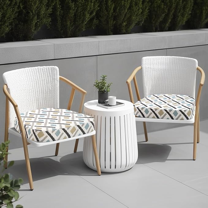 idee-home Outdoor Chair Cushions Set of 2, 17" x 17" x 3" Thick D-Shaped Patio Furniture Outdoor Seat Cushions Waterproof with Ties, Dining Pads