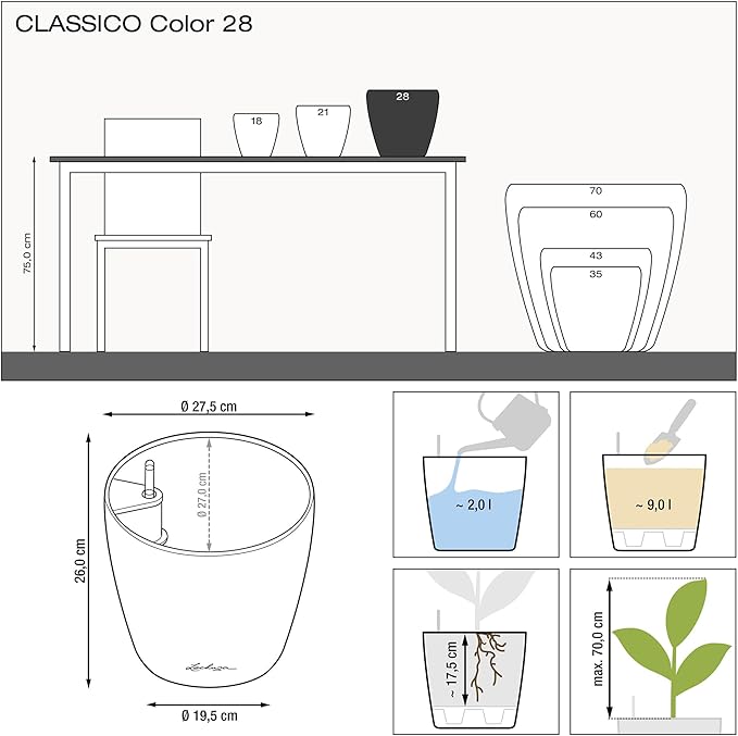 Classico Color 28 Slate, Self-Watering Round Planter, D11 H10.2 in