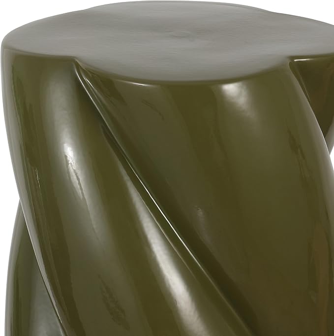 JONATHAN Y TBL1036D Yves 18" Modern Minimalist Rope Twist Ceramic Indoor/Outdoor Garden Stool, Bohemian, Coastal, Cottage, Traditional, Spill-Proof, Living Room, Garden Room, Patio, Forest Green