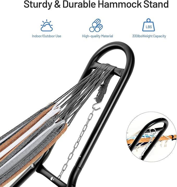 Tangkula Steel Hammock Stand, Adjustable Hammock Chair Frame with Hooks & Chains for Hanging 9-13 Ft Hammock, 2 Person Indoor Outdoor Hammock Stand Only, Ideal for Garden Yard Patio Deck